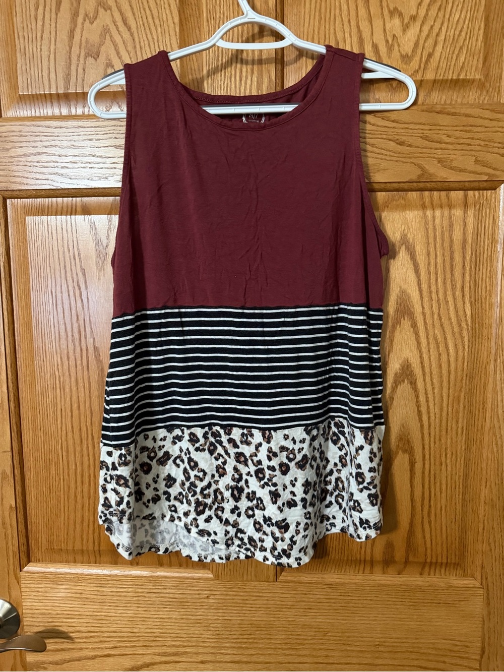 Maurices Maroon Colorblock Tank with Stripes & Leopard Print